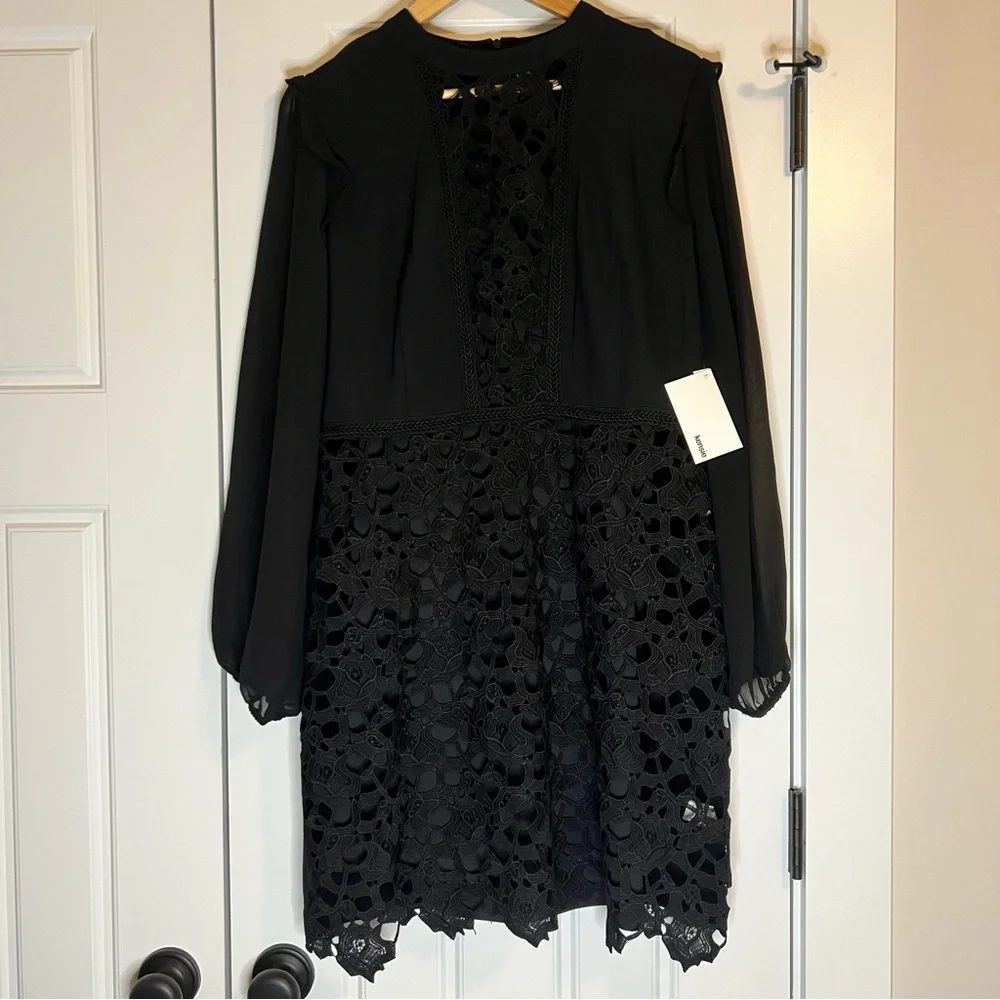 NWT Kensie little black dress with embroidery details and sheer long sleeves. - Picture 1 of 7